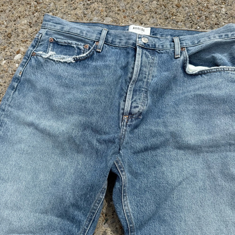 Agolde Washed Blue High-Rise Straight Jeans - Picture 2 of 6